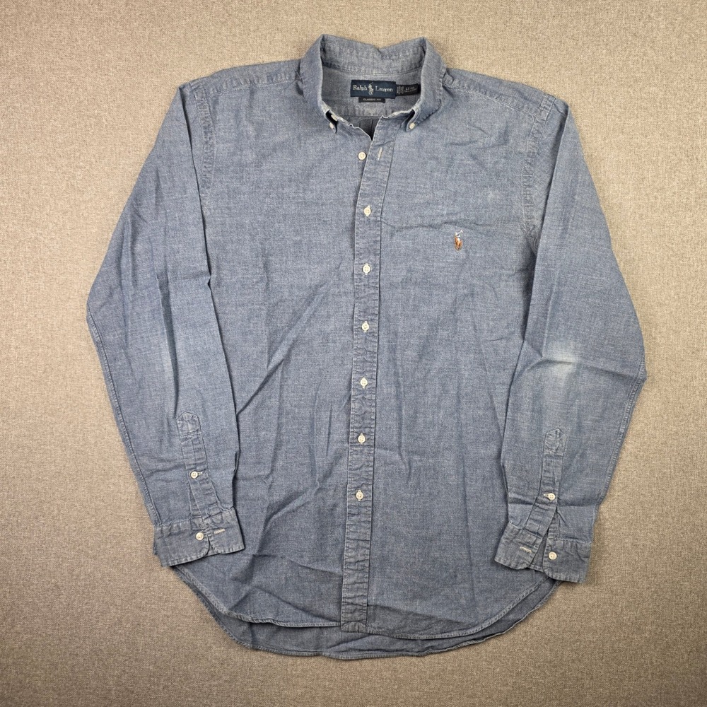 Ralph Lauren Mens LT Tall Classic Fit Chambray Button Down Shirt Blue Cotton